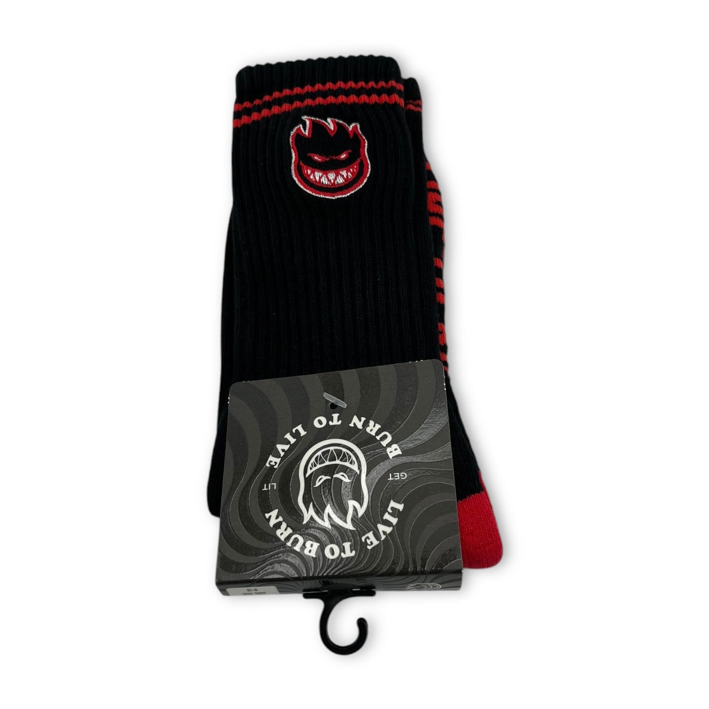 SPITFIRE | Big Head Embroided Live to Burn Socks | Black / Red