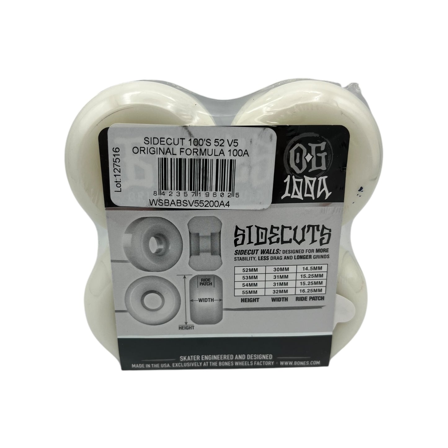 BONES | OG 100s - V5 Sidecut White Wheels | 52mm / 100a