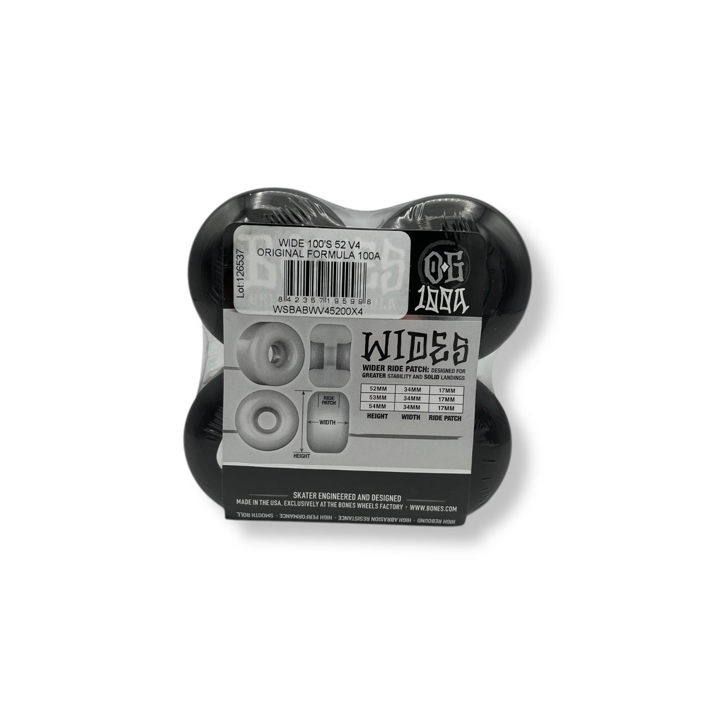 BONES | OG 100s - V5 Sidecut Black Wheels | 52mm / 100a