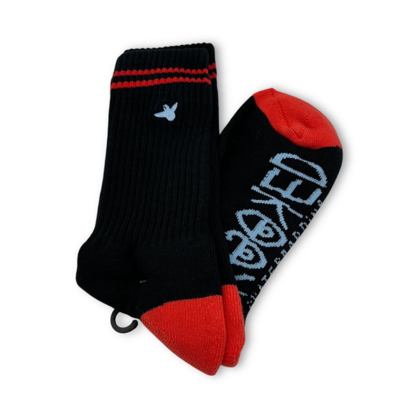 KROOKED | OG Bird Embroidered Crew Socks | Black / Red