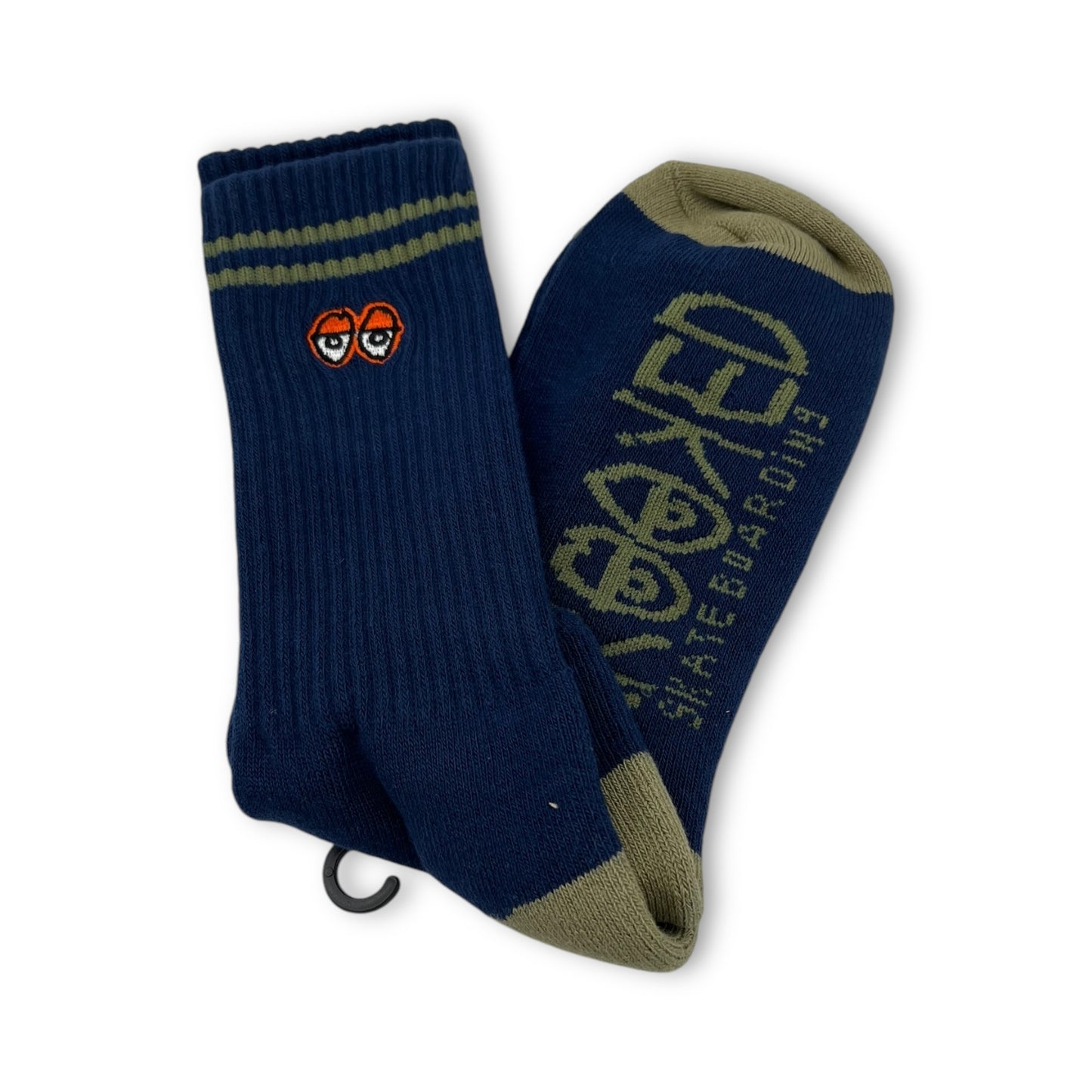 KROOKED | Eyes Embroidered Crew Socks | Blue / Green