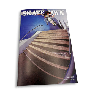 Skate Jawn zine issue 93 October 2026 cover skateboarder jumping staircase