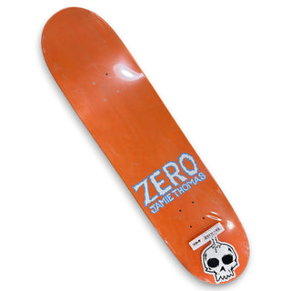 Zero Jamie Thomas orange skateboard deck with skull sticker, 8.25 inch