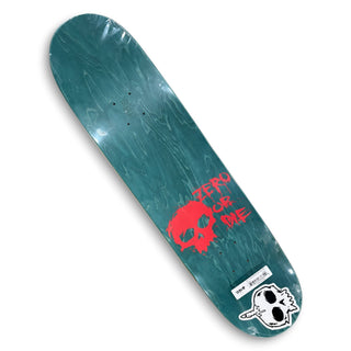 Zero Skateboards teal skateboard deck with red skull and Zero Or Die graphic