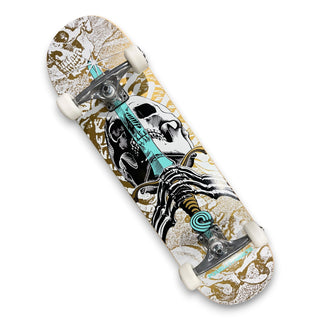 Powell Peralta 8.0" complete skateboard, white and gold with skull and sword graphic