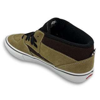 Vans Skate Half Cab mid-top sneaker in olive, dark brown, and black suede
