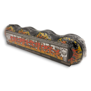 Spitfire 58mm skateboard wheels in graffiti flame packaging, black with orange red design