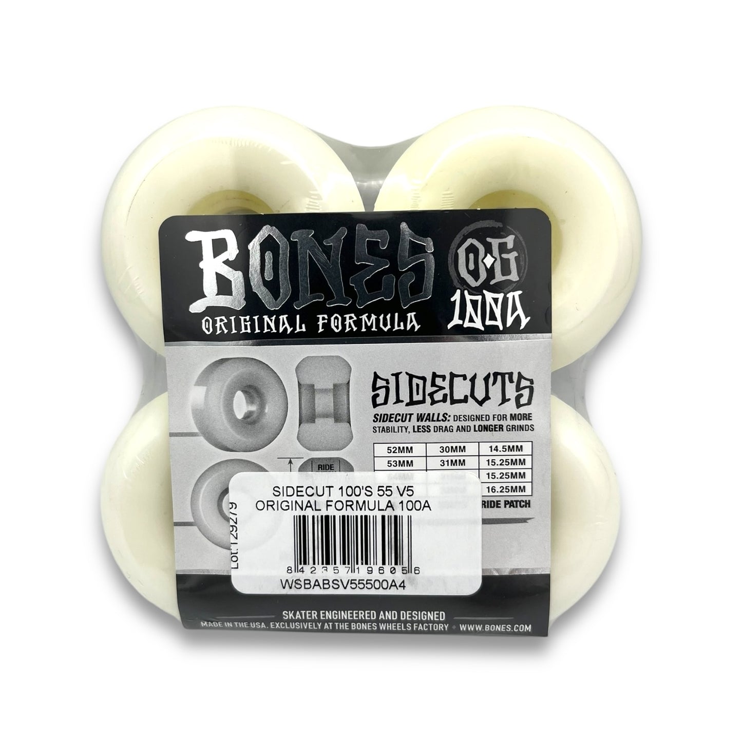BONES | OG 100s - V5 Sidecut White Wheels | 55mm / 100a