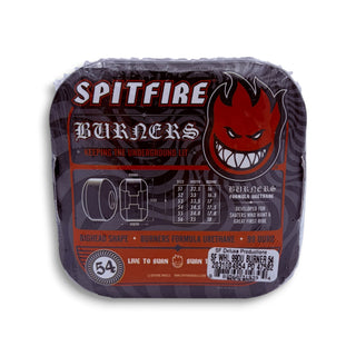 Spitfire Burners 54mm 99 Duro white skateboard wheels packaged in dark wrap