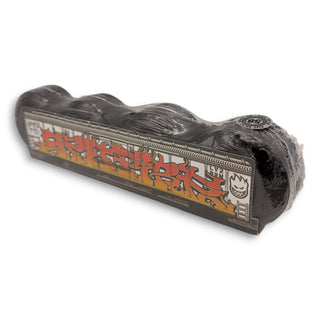 Spitfire 58mm black skateboard wheels in graffiti train-themed packaging