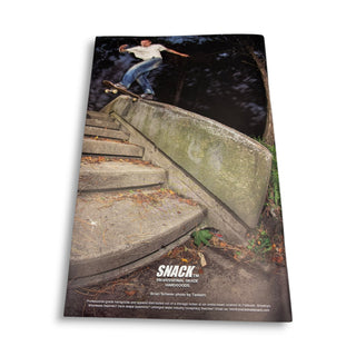 Skate Jawn zine issue 93 featuring Snack Skateboards ad, Brian Scherer skating concrete ledge