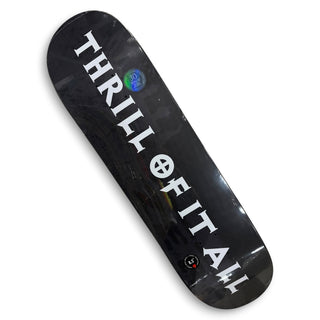 Zero Skateboards black skateboard deck with white Thrill of It All text, 8.5 inch