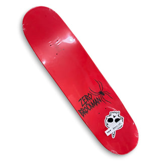 Zero Brockman Wolfspider red skateboard deck with black spider graphic, 8.5 inch