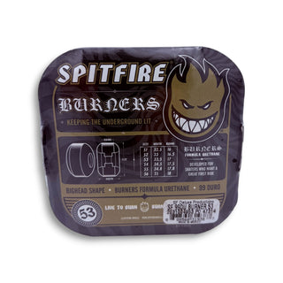 Spitfire Burners 53mm 99 Duro white skateboard wheels packaging, bighead shape