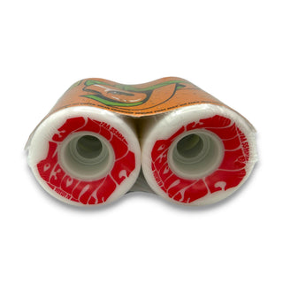 OJ Mini Super Juice white 55mm 78a skateboard wheels with red graphics, 4-pack