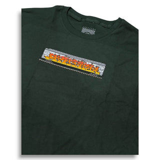 Forest green Spitfire short sleeve tee with graffiti-style flame logo graphic on chest