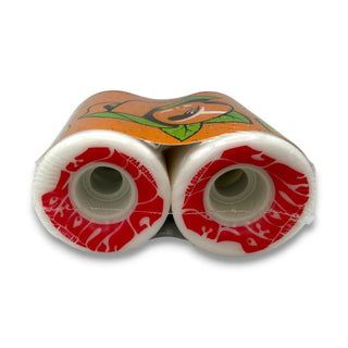 OJ Mini Super Juice 55mm 78a white skateboard wheels, red graphic, 4-pack