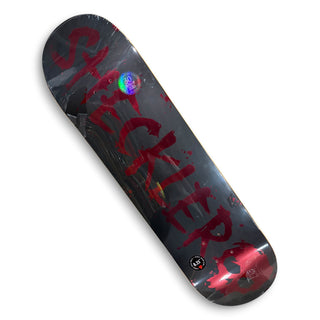 Zero Sheckler 8.25 black skateboard deck with red blood-splatter graphic lettering