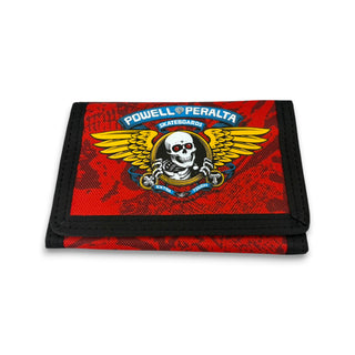 Powell Peralta Winged Ripper red trifold velcro wallet with skull logo