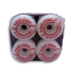 Spitfire Burner 54mm 99Du white skateboard wheels set of 4 with red graphics