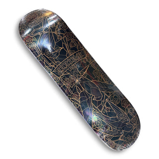 Real Skateboards Kyle deck with dark holographic stained glass and rose pattern, 8.38 inch