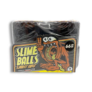Slime Balls Light Ups black 66mm skateboard wheels, 4-pack with monster graphic packaging