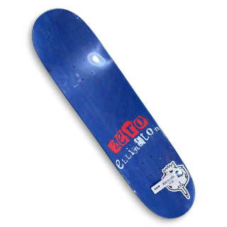 Zero Erik Ellington blue skateboard deck with red stencil logo, 8.25 inch