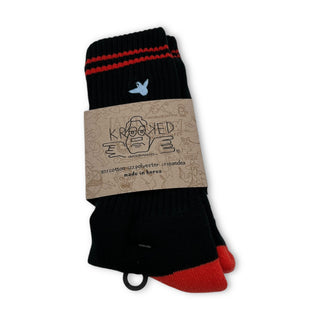 KROOKED | OG Bird Embroidered Crew Socks | Black / Red