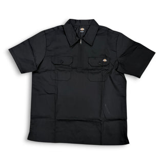 DICKIES | 1/4 Zip Short Sleeve Work Shirt | Black